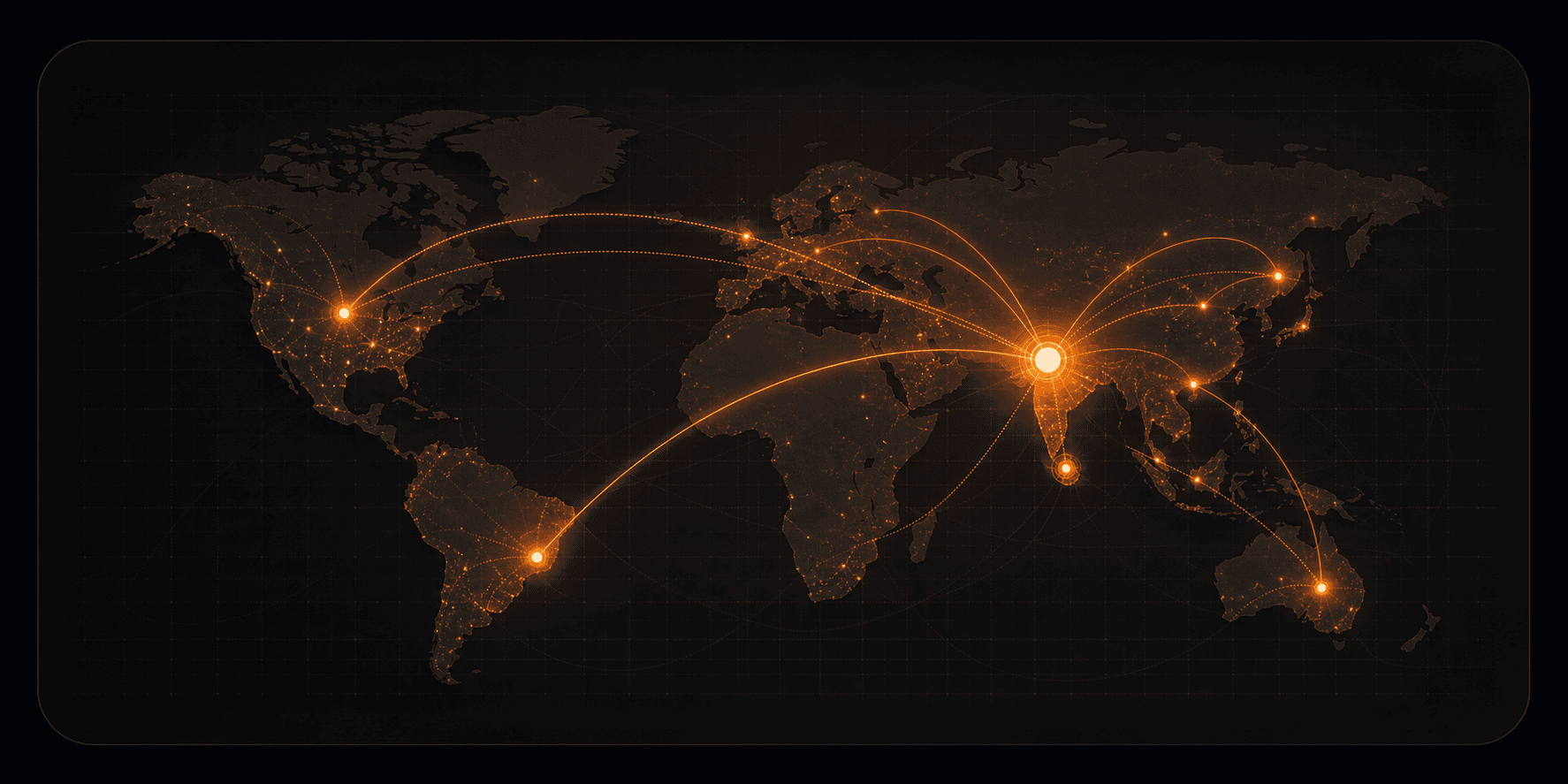 Global freight network routes centered on India